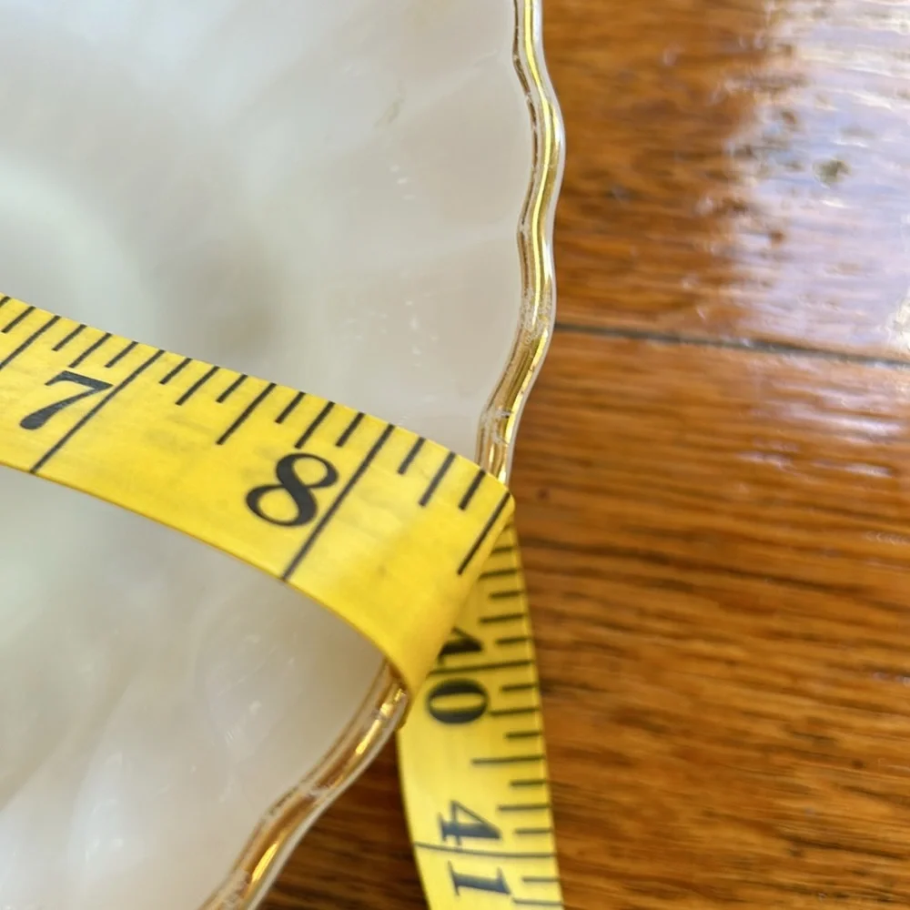 Anchor Hocking white swirl pattern serving bowl with gold trim. Vintage.
